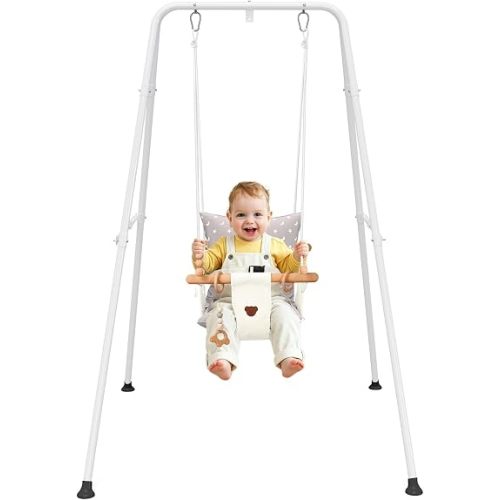 Baby Swing, Toddler Swing, Baby Swing with Stand, Swing Set for Infant, Outdoor Indoor Swing Set with Canvas Cushion Seat