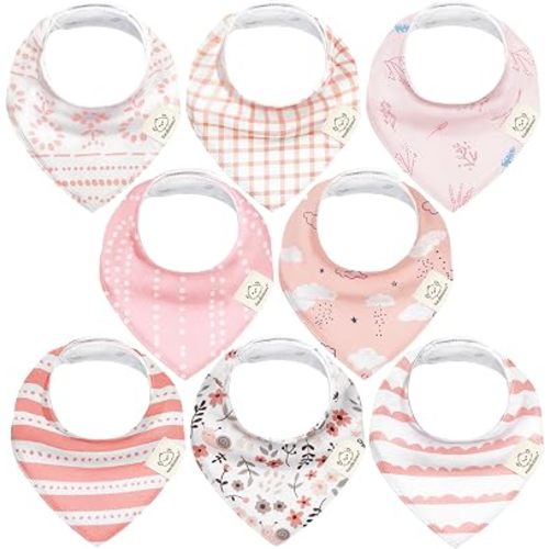 KeaBabies 8-Pack Organic Baby Bandana Bibs for Drooling and Teething - Super Absorbent Triangle Baby Drool Bibs for Girls, Boys, 100% Cotton Extra Soft for Newborn, Infant 0-36 Months (Sweet Charm)