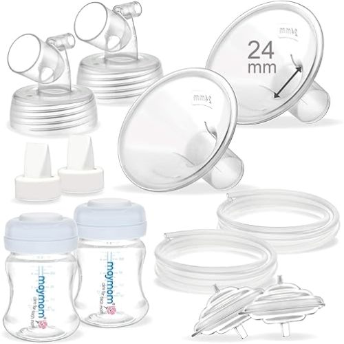 Maymom Pump Parts Compatible with Spectra S2 Accessories Spectra S1, 24mm Flange (Detachable Shield and Connector) Not Original Spectra Replacement Pump Parts Spectra Flange Bottle Duckbill Valve