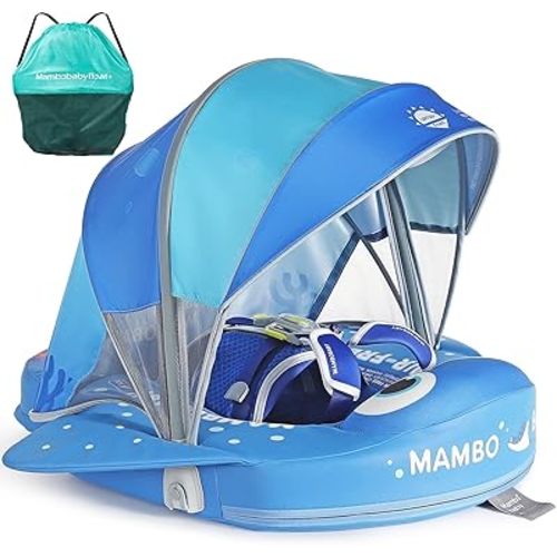Mambobaby Float with Tail and Canopy Non-Inflatable Baby Swim Float Mambo Float Smart Swim Trainer Infant Swim Pool Float Swim Ring for 3-24months Girls Boys