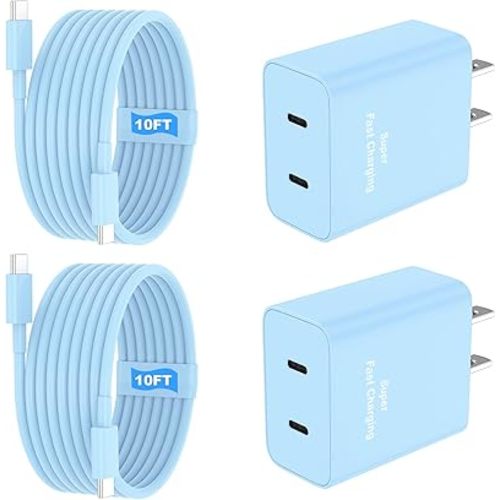 iPhone 17 16 15 Charger Fast Charging, 45W Dual USB C Phone Charger Block with 10FT Long Type C Cable Cord for Apple iPhone 17/Pro/Pro Max/17 Air/16 Pro/16 Pro Max/15 Plus/15 Pro/iPad/S26 Ultra(Blue)
