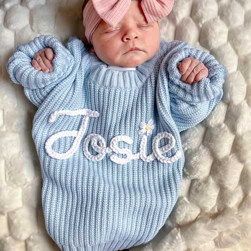 Custom Name Baby Sweater,Customized Baby Name Sweater,Embroideried Knit Sweater with Name,Baby Chunky Sweater,First Birthday Gifts,Baby Gift