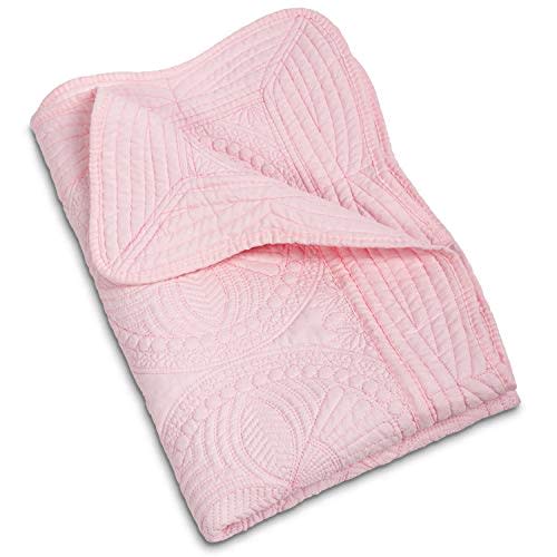MONOBLANKS Baby Quilt Personlized Monogram Lightweight Embossed Scalloped Throw Blanket Four Seasons (Pink)