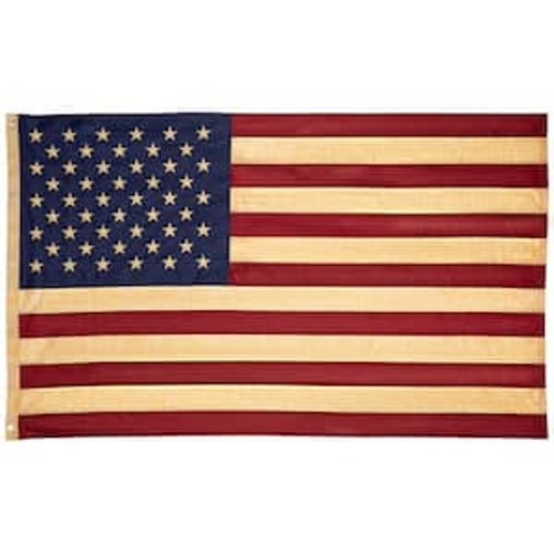 3 ft. x 5 ft. Patriotic Tea-Stained Embroidered American Flag with Grommets