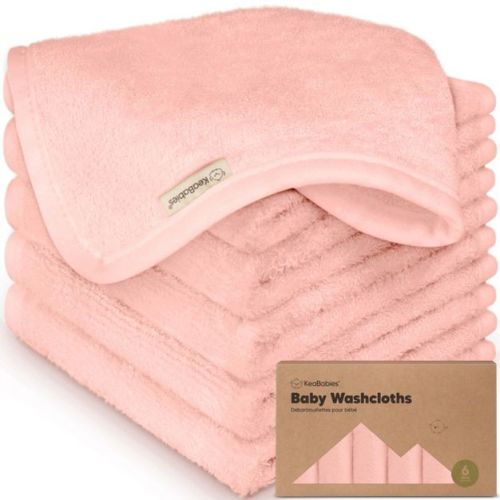 KeaBabies 6pk Deluxe Baby Washcloths, 10x10 Organic and Soft Baby Wash Cloth, Baby Bath Towel, Face Cloths