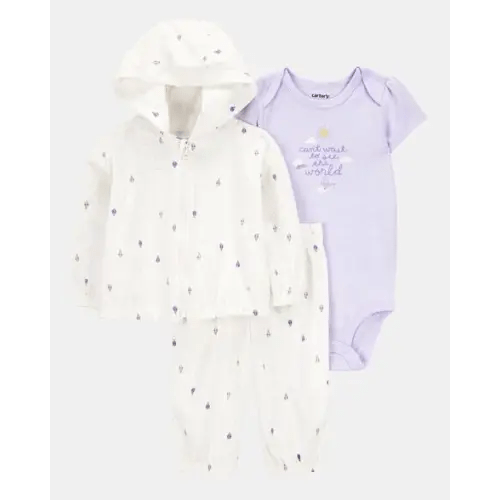 Baby Girl 3-Piece Hot Air Balloon Print Little Cardigan Set - White/Purple | Carter's