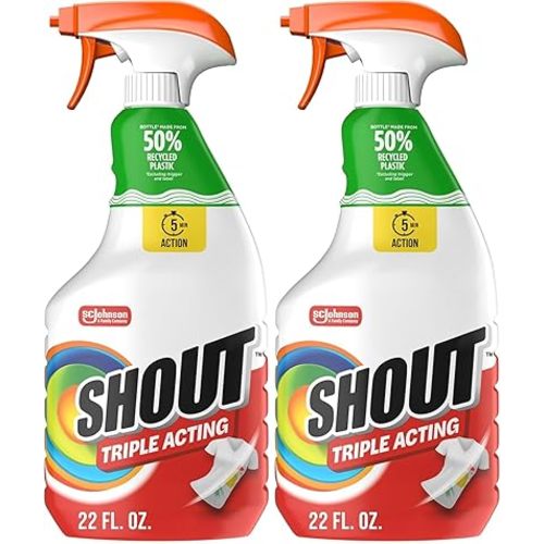 Shout Active Enzyme Laundry Stain Remover Spray, Triple-Acting Formula Clings, Penetrates, and Lifts 100+ Types of Everyday Stains - Prewash Spray 22oz (Pack of 2)