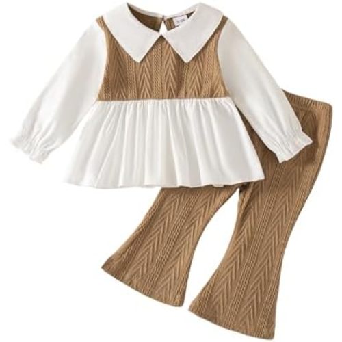 Kucnuzki Toddler Baby Girl Clothes Outfit Long Sleeve Blouse Polo Shirt Top Flare Leggings Pants Two Piece Outfits Set