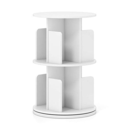 Costway 1/2 PCS 2-Tier Rotating Bookshelf 360° Display Rack with Dividers & Anti-falling Baffles NaturalWhite