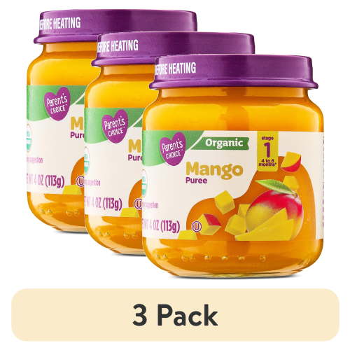 (3 pack) Parent's Choice Organic Stage 1 Baby Food, Mango, 4 oz Jar