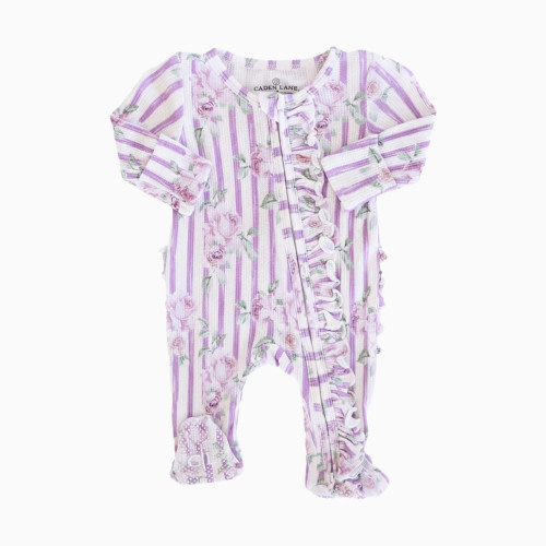 Caden Lane Bamboo Waffle Ruffle Zipper Footie - Lila's Lilacs, 3-6 M