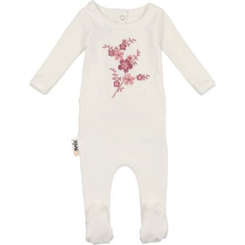 Floral Embroidered Cotton Knit Footie
