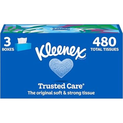 Kleenex Trusted Care Facial Tissues, 3 Flat Boxes, 160 Tissues per Box