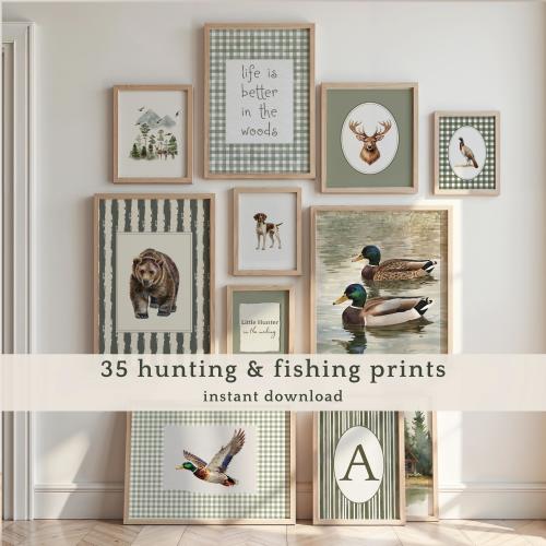 Hunting Fishing Boy Nursery Prints Set 35 | Vintage Outdoors Baby Boy Wall Art Printable