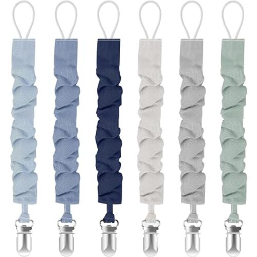 Pacifier Clips for Baby Boys and Girls, Pacifier Holders for Teething Relief and Baby Essentials, Safe for Newborns (6 Pack)