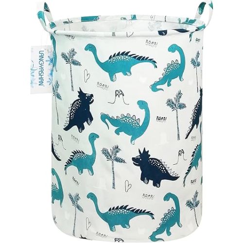 Laundry Basket Canvas Fabric Collapsible Organizer Basket for Storage Bin Toy Bins Gift Baskets Bedroom Clothes Children Nursery Hamper (Full dinosaur)