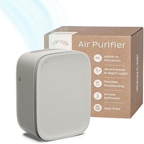 Canopy Bedside Air Purifier | Up To 99.97%* HEPA-13 Filtration | Remove Dust & Pet Dander | Night Light & White Noise | Air Quality Sensor | Quiet Fan for Sleep | Filter & Adapter Included