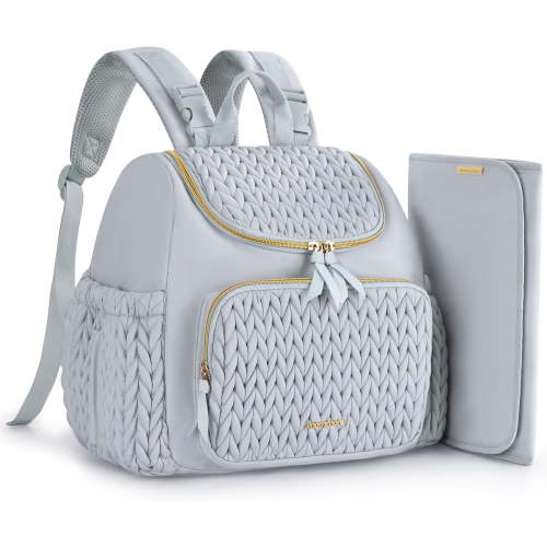 Diaper Bag Backpack Large Baby Bag for Boys Girls Quilted Travel Diaper Backpack with Changing Pad, Stroller Straps