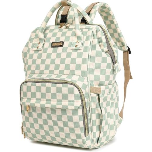 GAIVP Baby Diaper Bag Backpack for Mom, Large Capacity Travel Nappy Bag for Boys & Girls with Stroller Straps,Insulated Pockets (Corduroy Checkered Green)