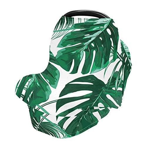 YYZZH Palm Leaf Tropical Jungle Monstera Leaves Floral Pattern Print Stretchy Baby Car Seat Cover Infant Canopy Nursing Covers Breastfeeding Cover Breathable Windproof Winter Scarf for Boys Girls