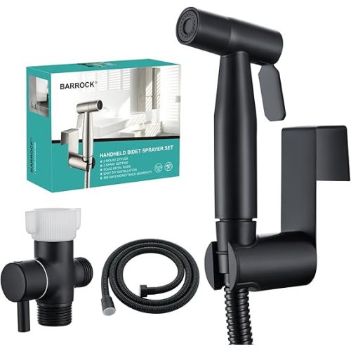BARROCK Handheld Bidet Sprayer for Toilet, Stainless Steel Metal Made Baby Cloth Diaper Spraying Kit, Bathroom Toilet Bidet Attachment Set for Bathing Pets and Feminine Hygiene, Matte Black
