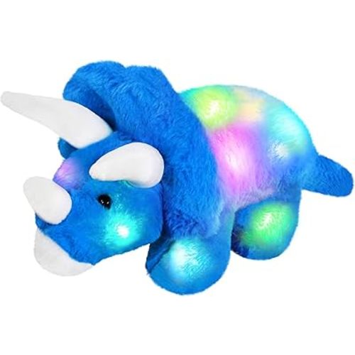 Glow Guards 16'' Light up Triceratops Dinosaur Stuffed Animal,LED Soft Dinosaur Plush Toy with Magic Night Lights&Lullaby,Birthday Children's Day for Toddler Kids