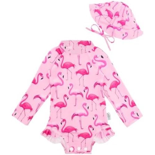 babygoal Baby Girls Long Sleeve One Piece Rash Guard Swimsuit with Zipper, UPF 50+ Sun Protection