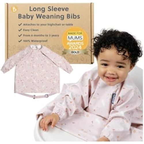 BIBaDO - Long Sleeve Baby Bibs - Babies & Toddlers 6-36 Months - Coverall Baby Led Weaning Bib - Easy Wipe, Soft & Waterproof