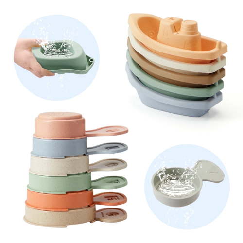 AMCHSURI Bath Toys Floating Boats with Bathing Spoon, 11 PCS Bathtub Mold-Free Toys for Toddlers
