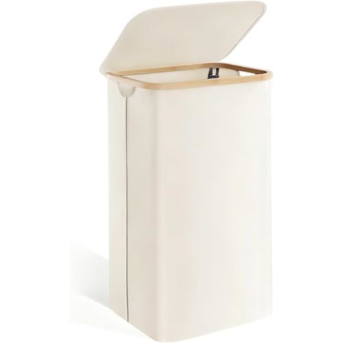 Laundry Basket, Laundry Hamper with Removable Bag and Lid, 100L Washing Baskets, Foldable Hamper for Bedroom, Bathroom, Dorm (White)