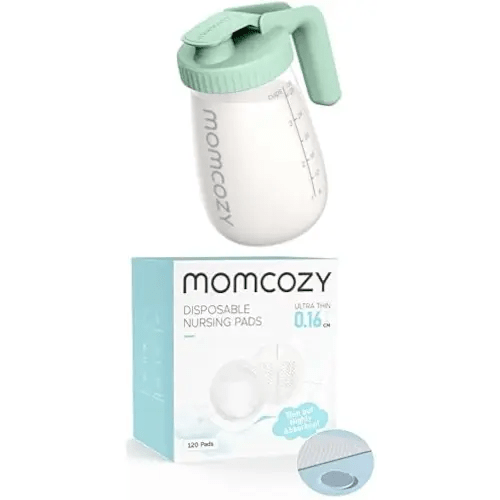 Momcozy Breast Milk Pitcher, Resistant to Heat and Cold Abrupt Temp Swings & Momcozy Ultra-Thin Disposable Nursing Pads, Super Absorbent and Breathable