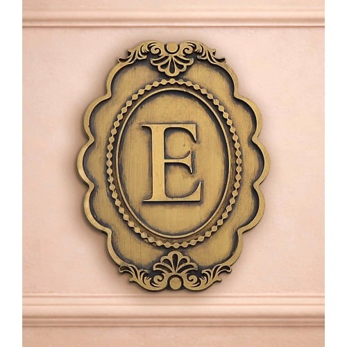 Personalized Antique Gold Monogram Wall Plaque, Scalloped Initial Sign Wall Charm, Elegant Wedding Housewarming Gift