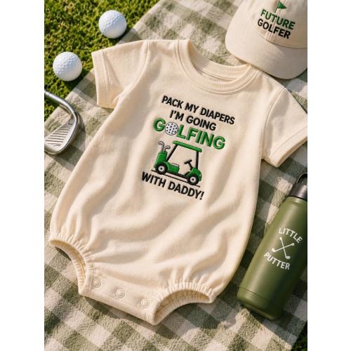 Pack My Diapers I'm Going Golfing With Daddy Embroidered Romper, Golf Baby Gift, Funny Daddy Baby Outfit, Newborn Photo Outfit