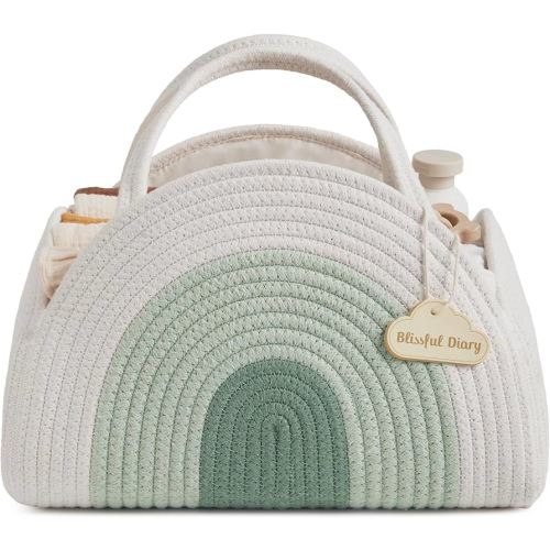 Blissful Diary Baby Diaper Caddy Organizer, Cotton Rope Diaper Caddy Basket, Large Storage Basket for Newborn Boys and Girls, Gift for Baby Shower List, Newborn Essentials, Mint Rainbow