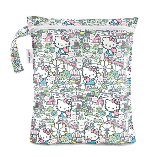 Bumkins Waterproof Wet Bags for Baby, Hello Kitty, Travel, Swimsuit, Cloth Diapers, Pump Parts, Gym Clothes, Toiletries, Strap to Stroller, Zipper Reusable Bag