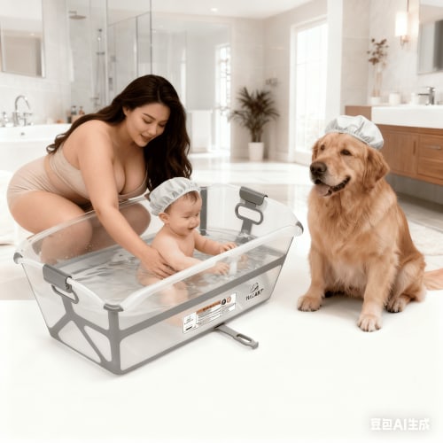 NEZART Foldable Baby Bathtub, Portable, Non-Slip, Rounded Corners, Easy Drain