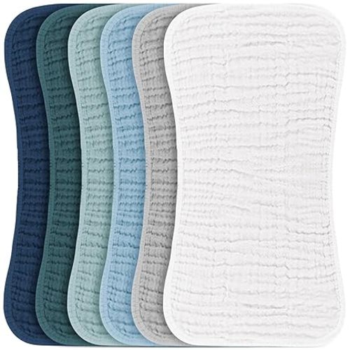 Konssy Muslin Baby Burp Cloths Sets for Unisex- 6 Pack Large 100% Cotton Burping Clothes for Newborn, Baby Girls and Boys