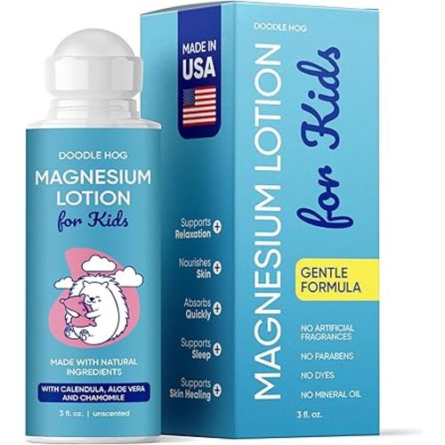 DOODLE HOG Magnesium Lotion for Kids, With Calendula, Aloe Vera and Chamomile, Magnesium Lotion for Sleep, Made in USA Kids, Roll-On Application, 3 fl oz