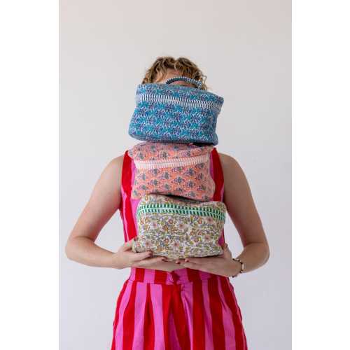 Hand Block Printed Quilted Cotton Toiletry Bag: Jaipur Tassel Zipper