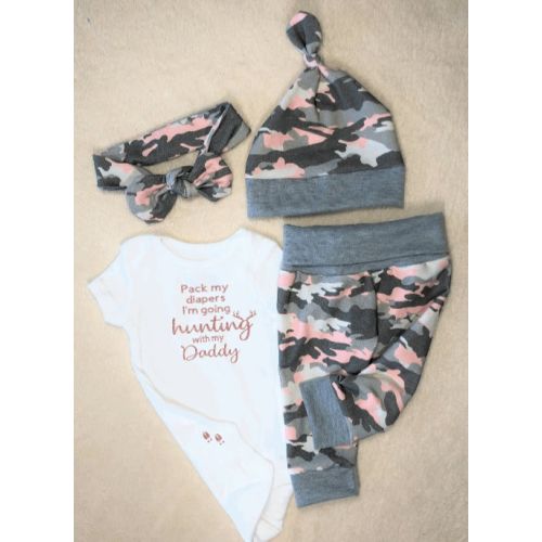 Pink Camo Hunting Baby Girl Outfit, Glitter Bodysuit, Leggings, Pants,Hat, Headband, Newborn, Coming Home