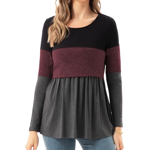 Bearsland Women’s Nursing Top Long Sleeve Scoop Neck Nursing Shirt Breastfeeding Shirt Pregnancy Clothes