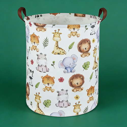 ACDANC Waterproof Baby Laundry Basket with Safari Animals,Small Laundry Hamper for Kids,Woodland Nursery Decor Toy Organizer