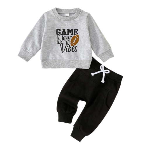 Tiijoy Newborn Boys Outfits Football Print Long Sleeve Sweatshirt Pants Set, Sizes 3-6M