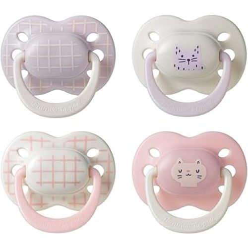 Tommee Tippee Ultimate Fit Pacifiers, 0-6 Months, Extra Air Holes, Symmetrical Nipple and Shield, 100% BPA Free Silicone, Dishwasher & Sterilizer Safe, Pink and Beige, Pack of 4