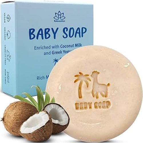Relaxcation Organic Baby Soap Bar with Greek Yogurt and Coconut Milk - Naturally Cold Processed from Organic Ingredients - Extra Moisturizing Baby's Delicate Skin - Handmade in USA