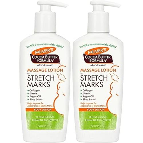Palmer's Cocoa Butter Formula Massage Lotion for Stretch Marks, Pregnancy Skin Care, Belly Cream with Collagen, Elastin, Argan Oil and Shea Butter, 8.5 Ounces (Pack of 2)
