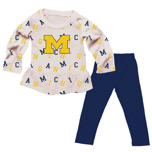 Wes and Willy Infant and Toddler Little Girls College Team All Over Logo Outfit