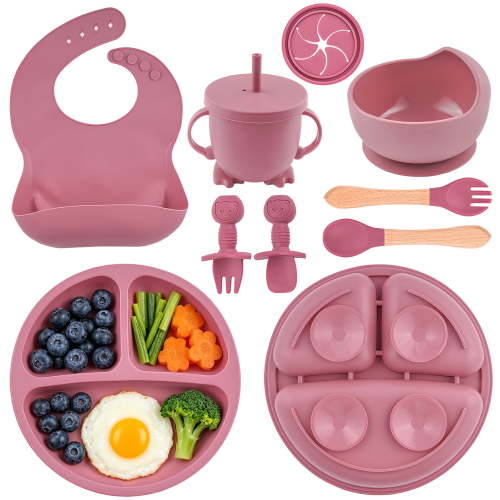 Lumikrypt Silicone Baby Feeding Set, 9 Pcs, Suction Bowl and Plate, Bib, Sippy Cup, Utensils