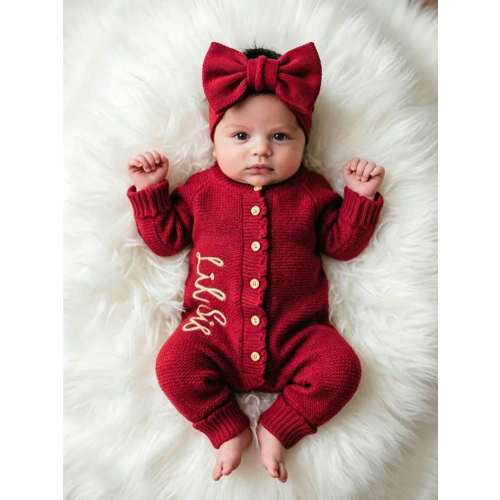 SHEIN 2Pcs Set "Little Sister" Embroidered Newborn Girl Photography Outfits Knitted Jumpsuit Romper | SHEIN
