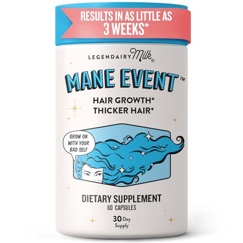 Legendairy Milk Mane Event Hair Growth Vitamins with Lustriva, 60 Capsules | Clinically studied Lustriva® with collagen and biotin to support healthy-looking hair, skin and nails for women.